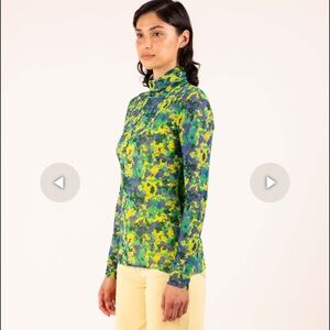 Ganni Floral Long Sleeve Top - Green and Yellow size S